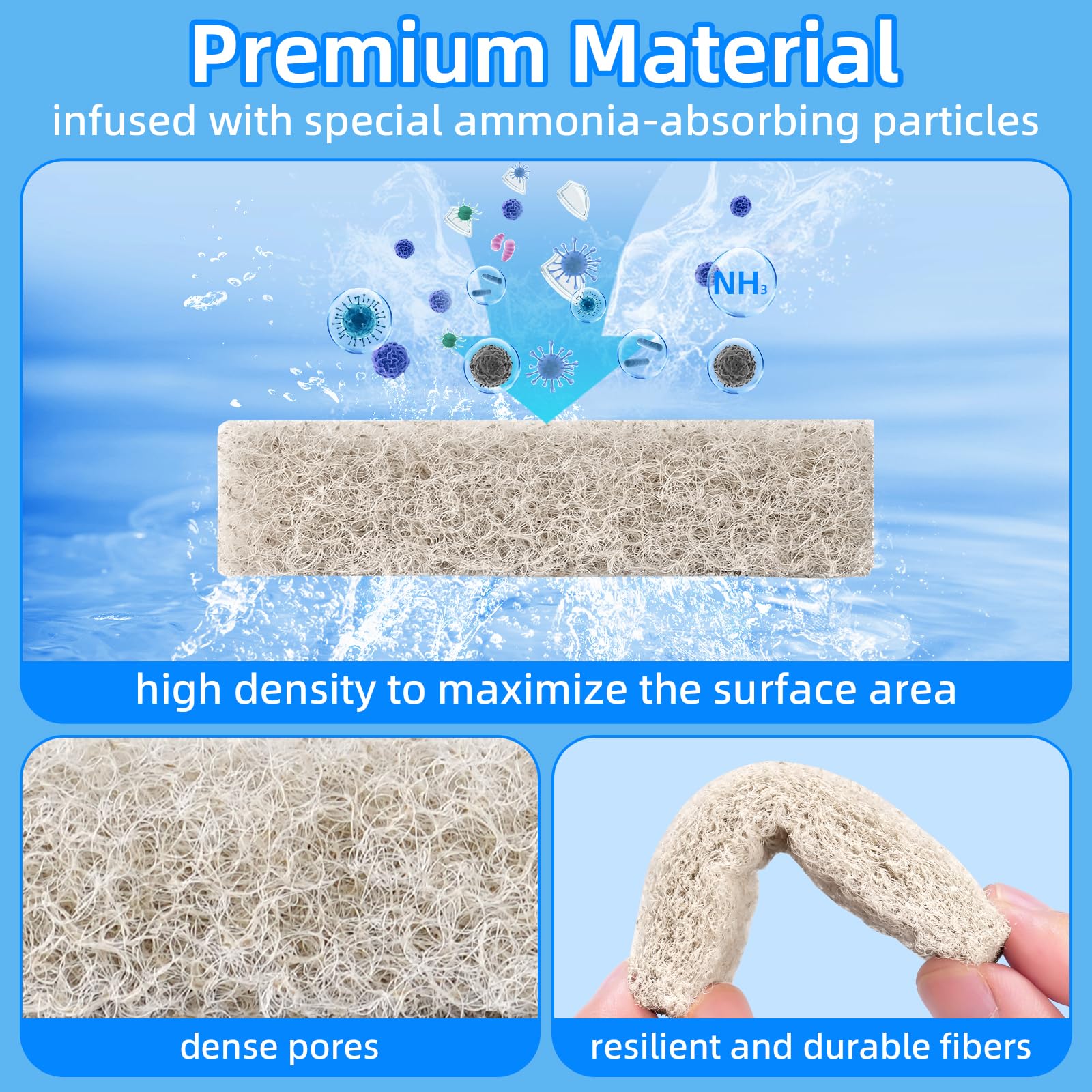 AQUANEAT pads made from premium dense fibers for debris capture in aquarium water