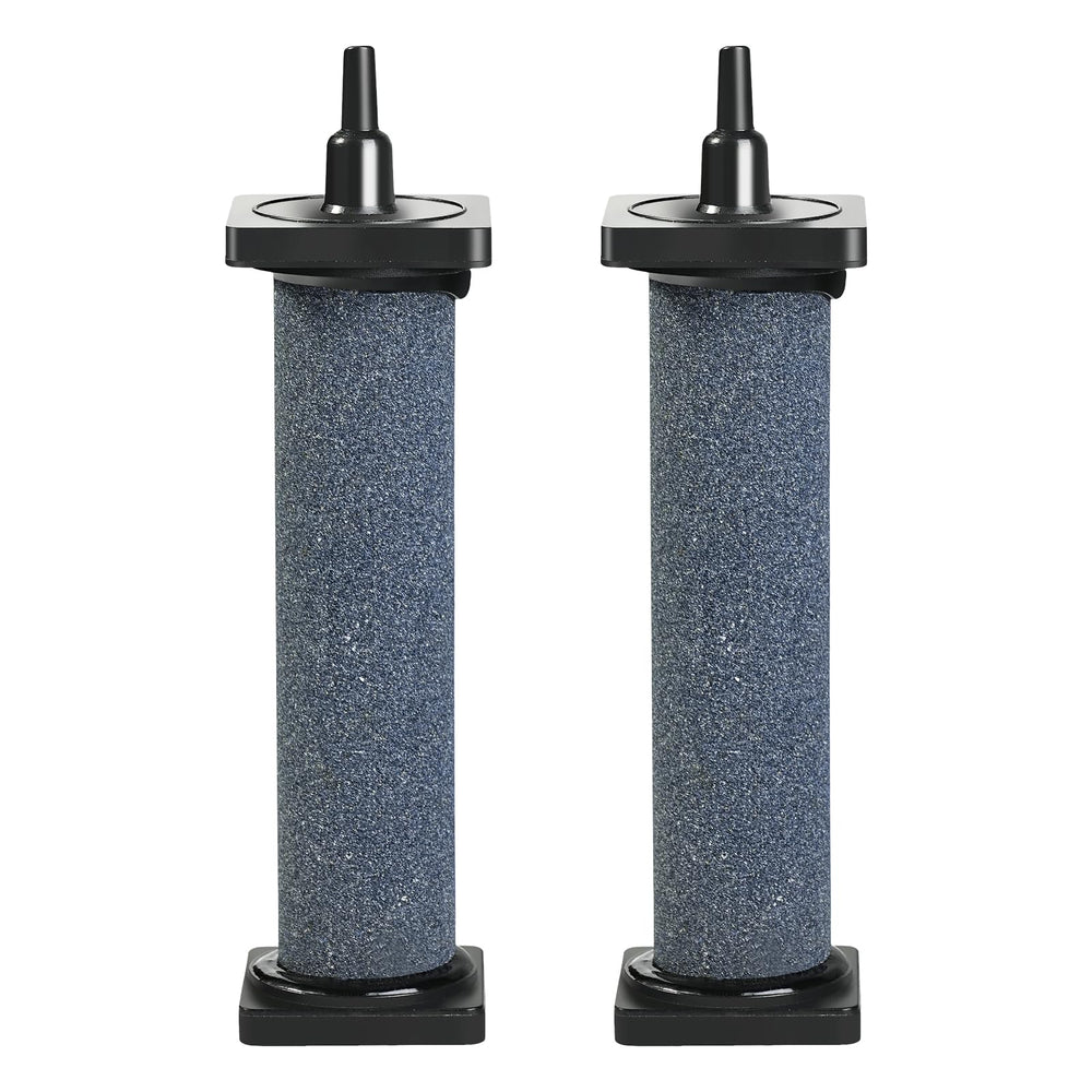 AQUANEAT aquarium 5 inch air stone cylinder front view demonstrates dense bubbles for oxygenation.