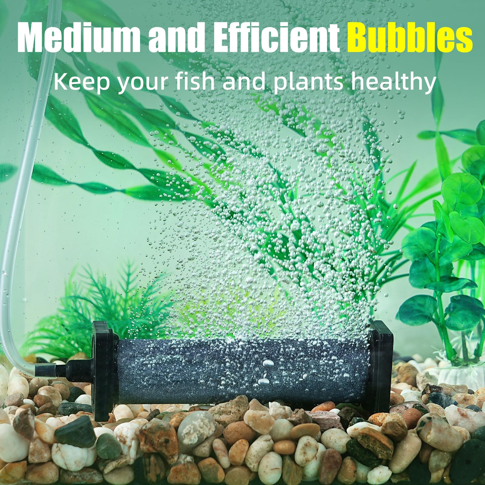 AQUANEAT aquarium 5 inch air stone cylinder side view with stable bases for bottom placement.