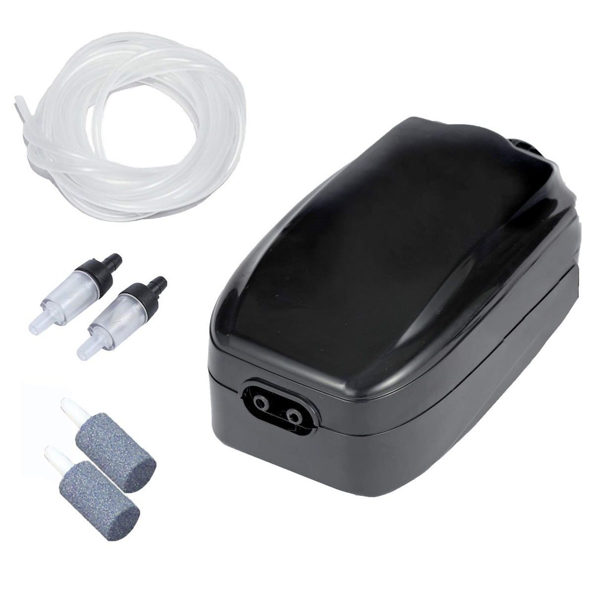 AQUANEAT aquarium air pump powering a 100-gallon tank with steady aeration