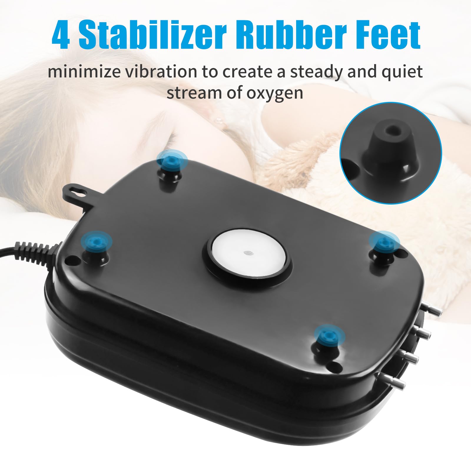 AQUANEAT Aquarium Air Pump control knob emphasizes adjustable airflow.