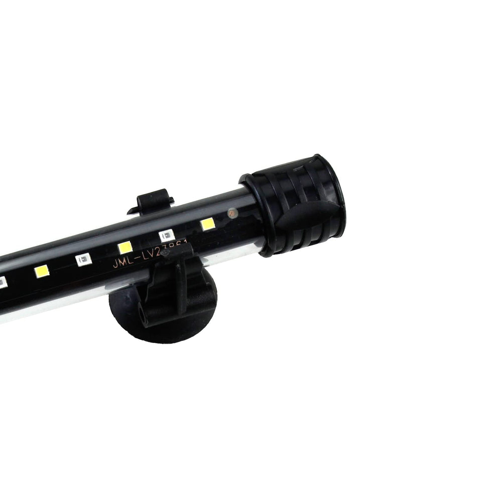AQUANEAT submersible aquarium light in-water close-up shows blue glow for night viewing