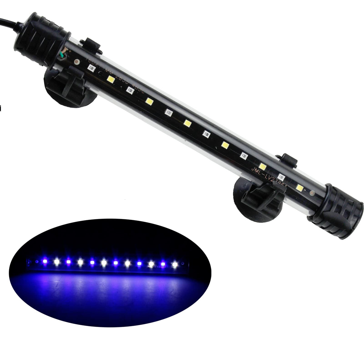 AQUANEAT aquarium LED submersible light, white-blue, front view enhances tank colors