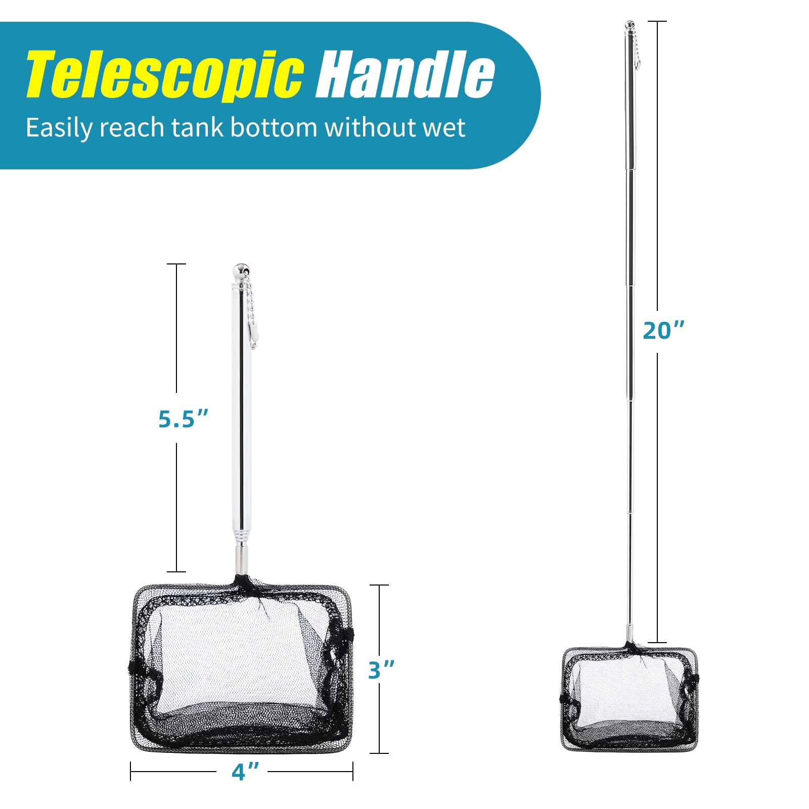 AQUANEAT aquarium net doubles as a debris skimmer for waste and uneaten food.