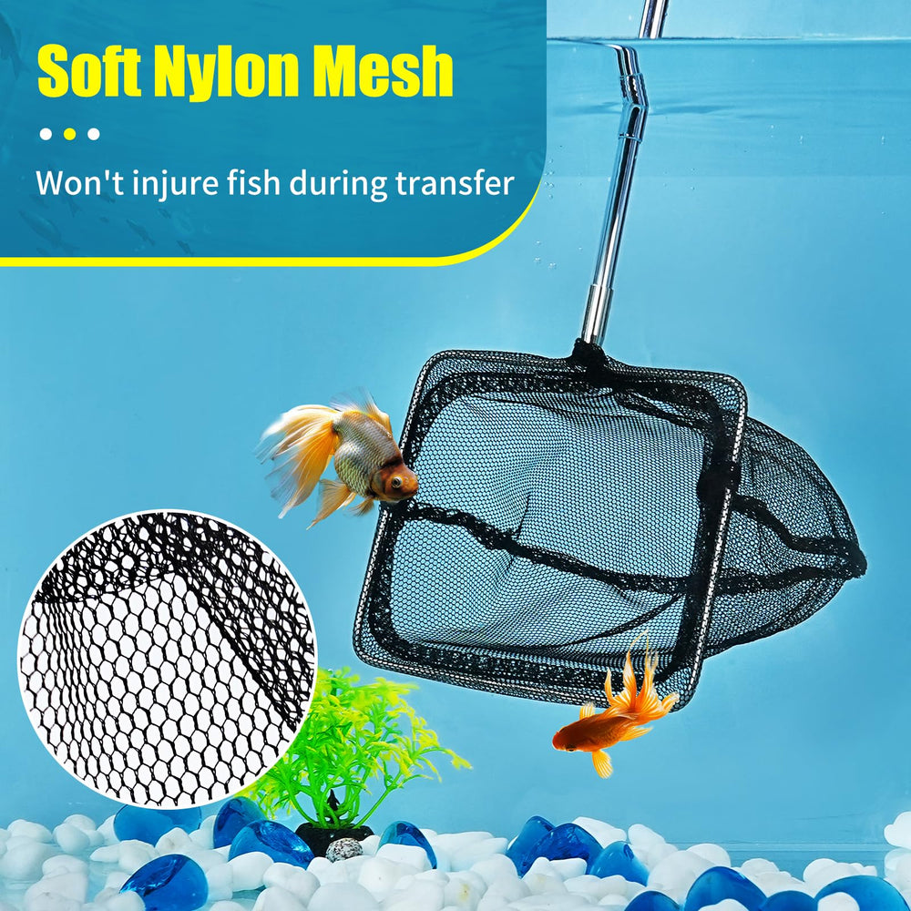 AQUANEAT aquarium net features soft nylon mesh for gentle fish transfers.