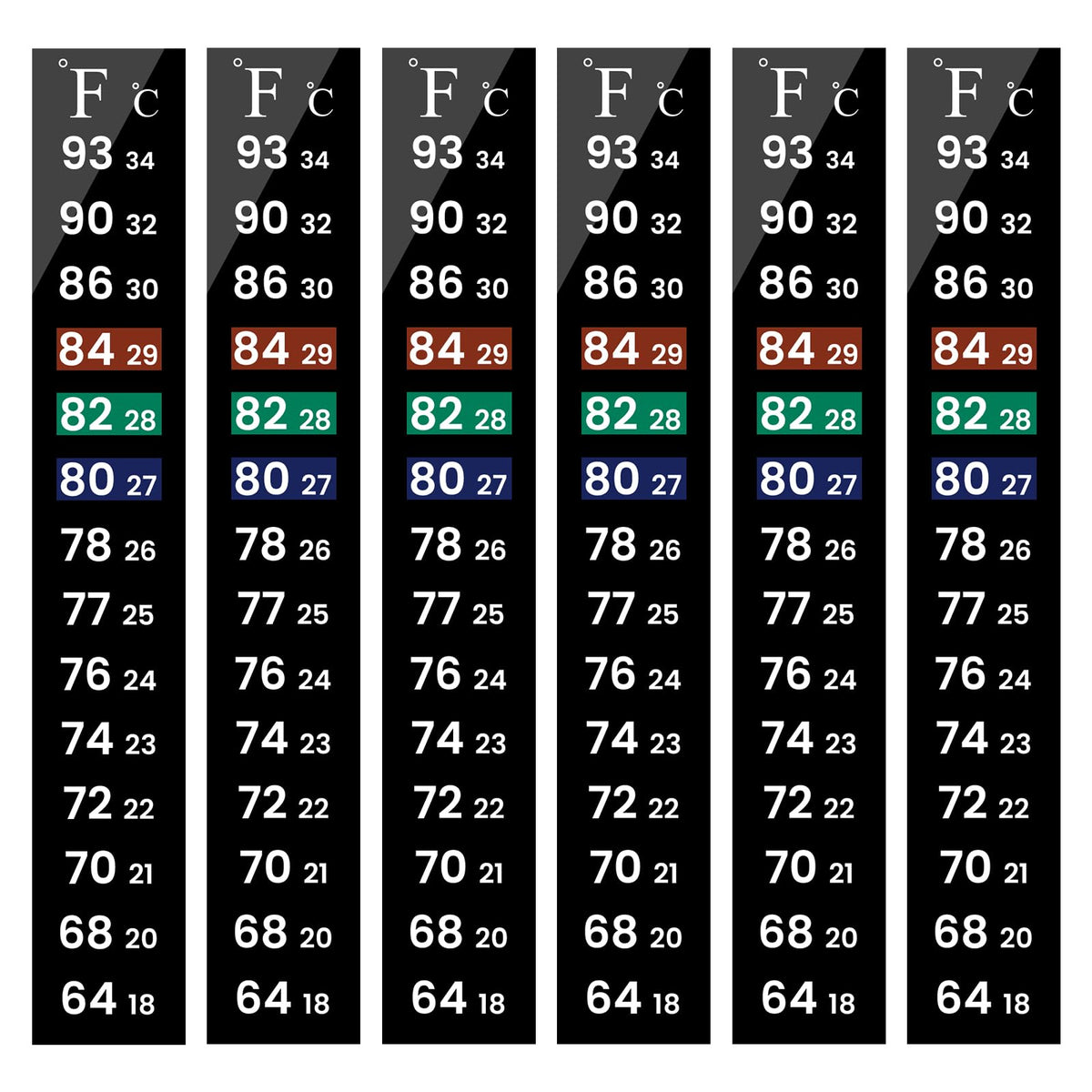 AQUANEAT aquarium thermometer strip on glass shows temperature at a glance for quick monitoring.