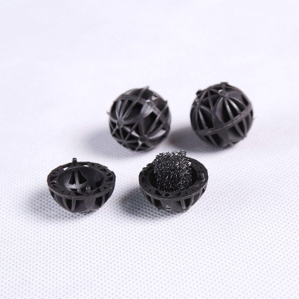 AQUANEAT bio balls closeup reveals internal surface crafted for robust biofiltration.