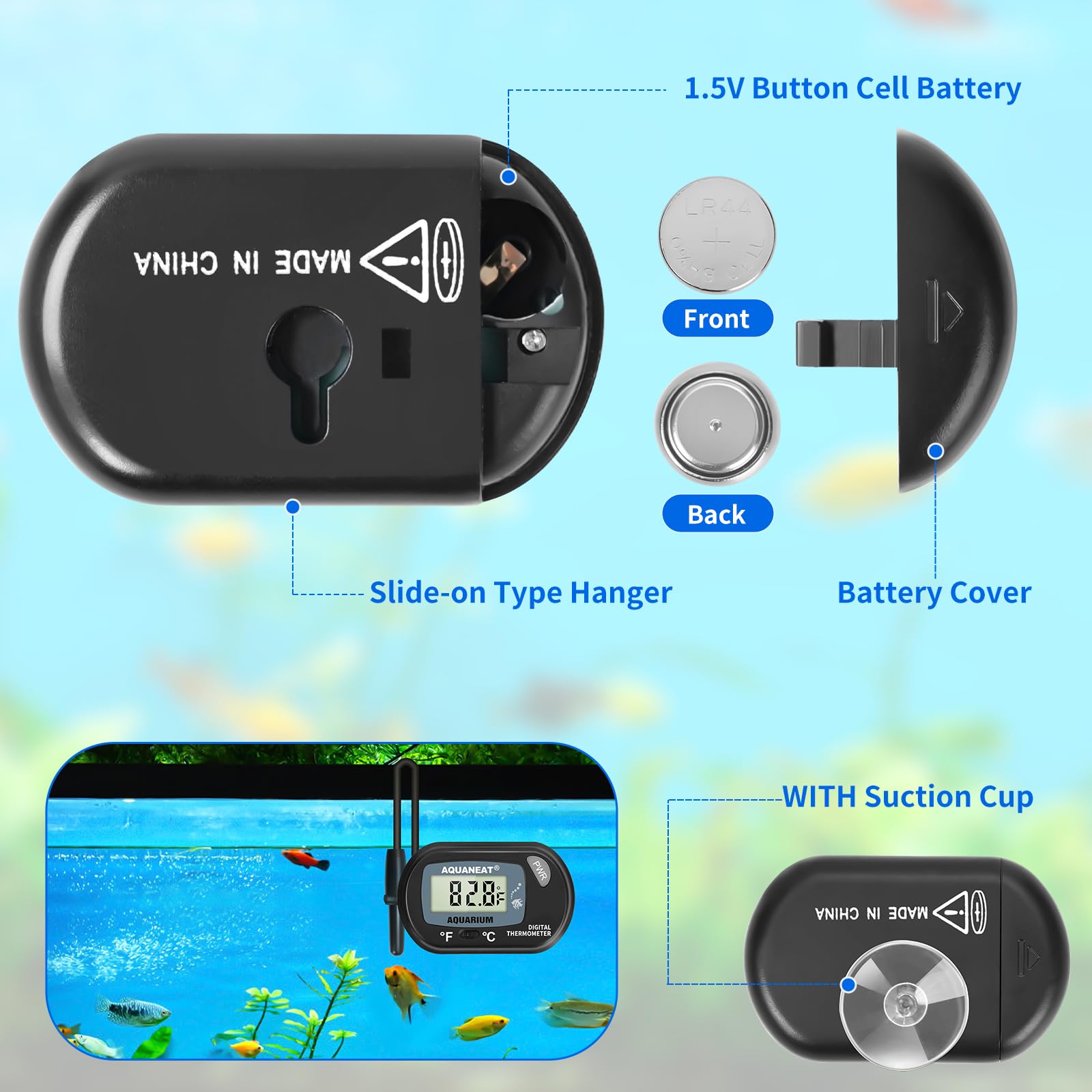 AQUANEAT digital temperature readout for precise tank monitoring.