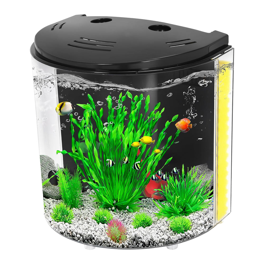 AQUANEAT fish tank round 1.2 gallon viewed from top, ideal for compact desktop setups.