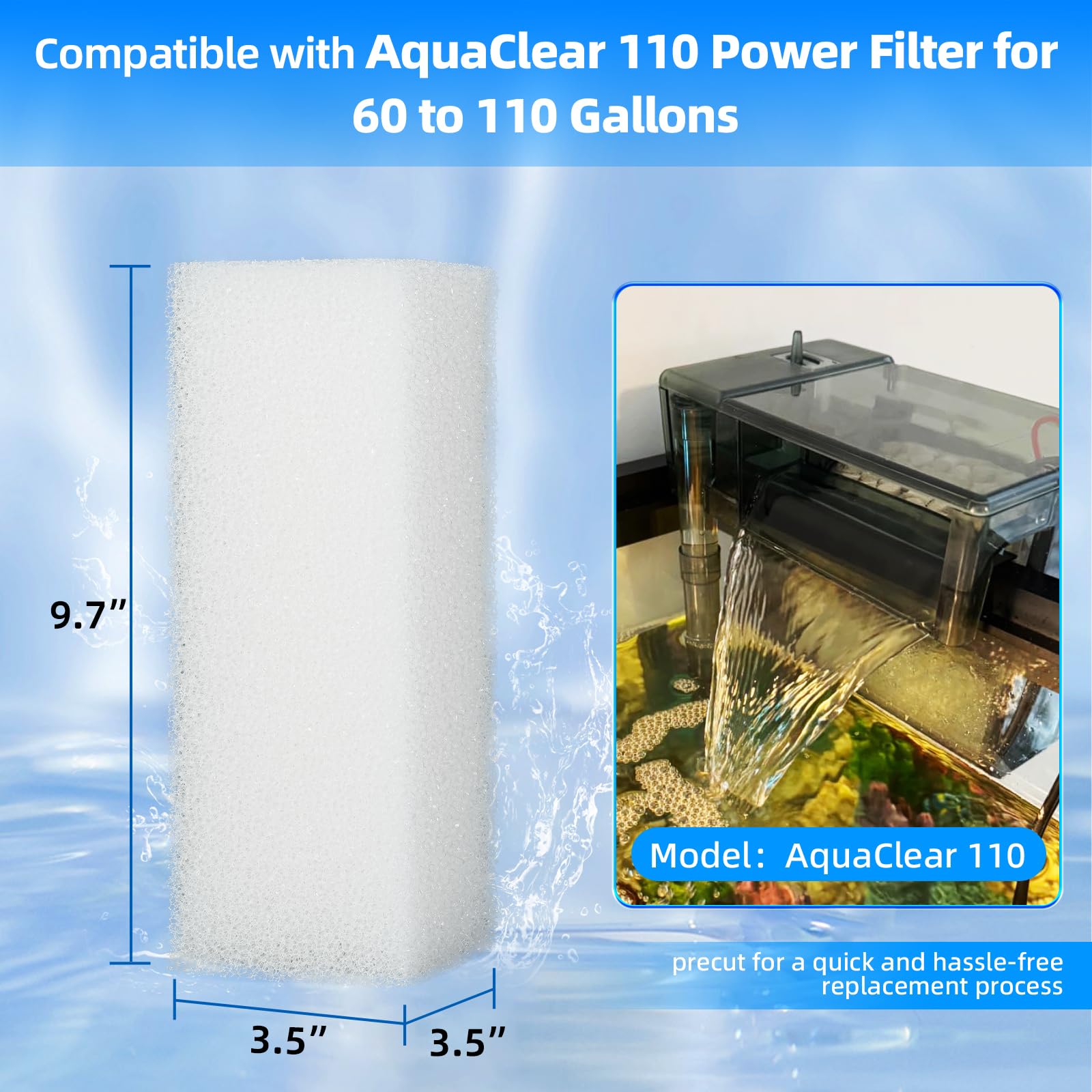 AQUANEAT foam filter pad expands after soaking to full size for AquaClear 110