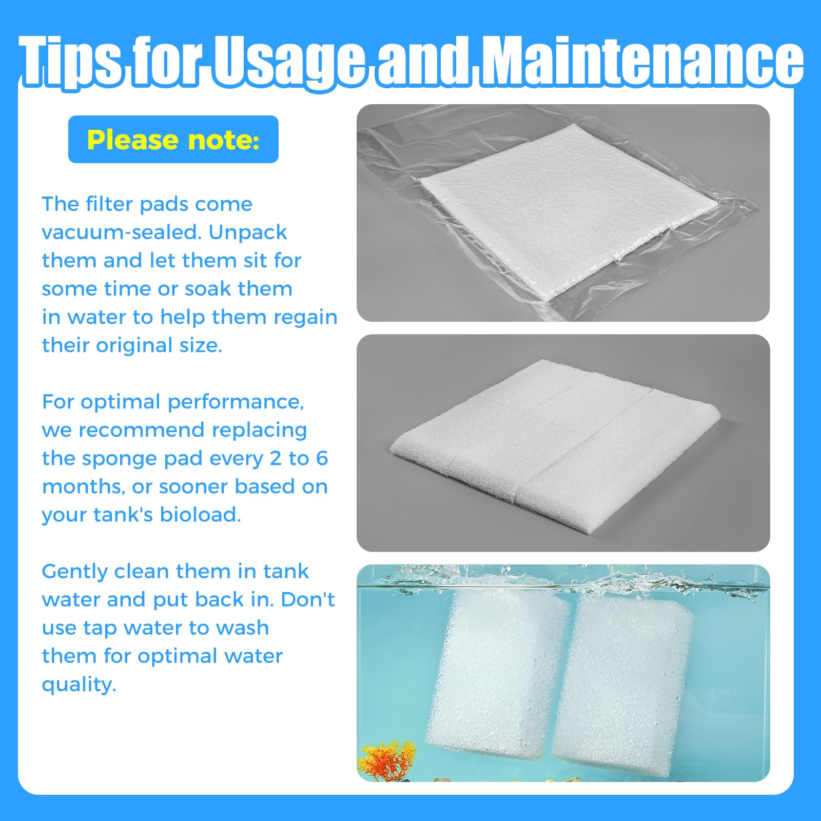 AQUANEAT foam filter pad expands when soaked to full shape for easy install