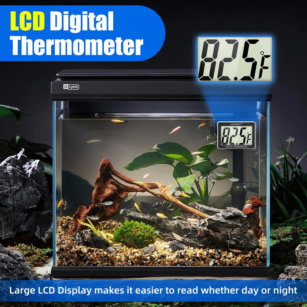 AQUANEAT aquarium thermometer mounted on glass for a clean setup.
