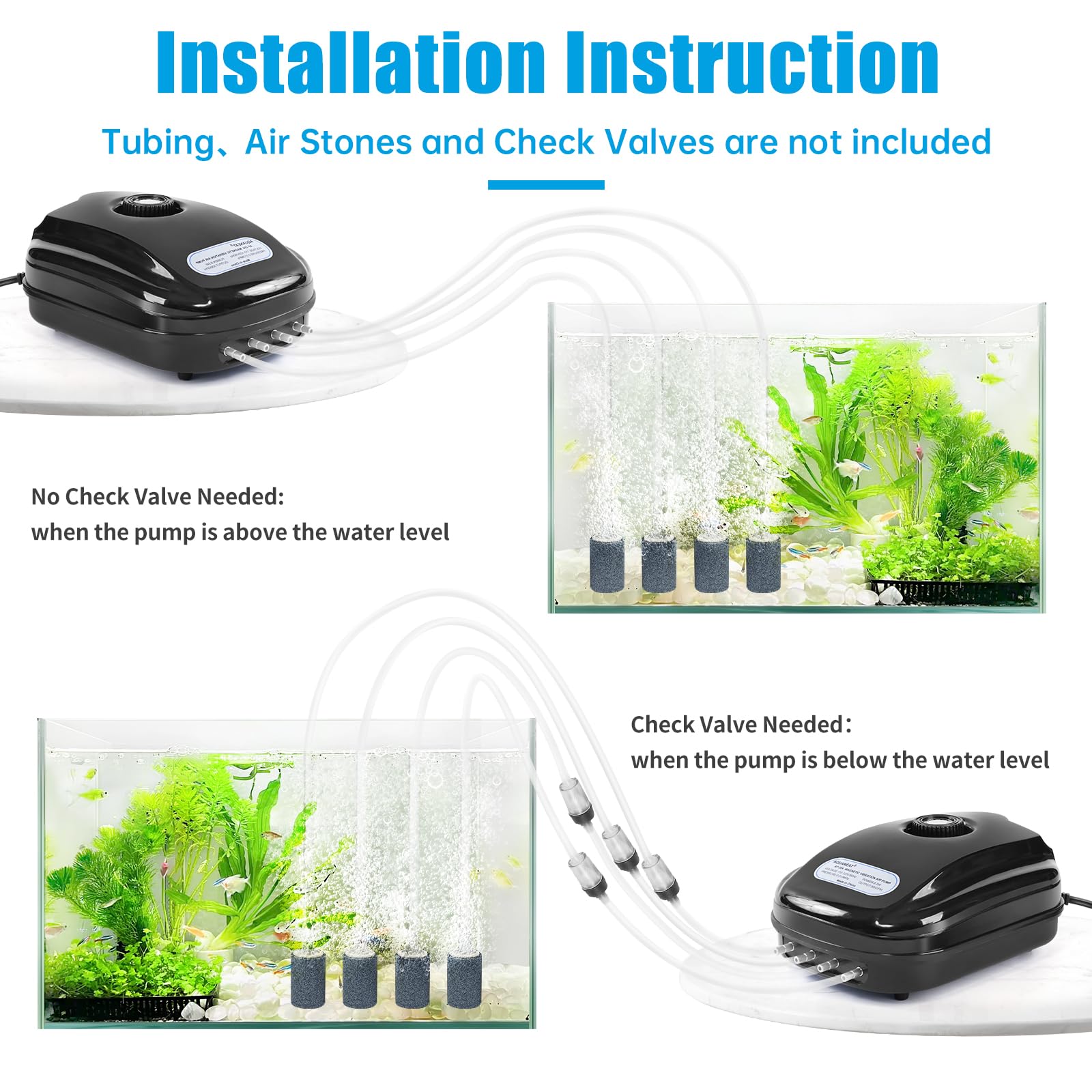 AQUANEAT Hydroponics setup shows reliable aeration from the air pump.