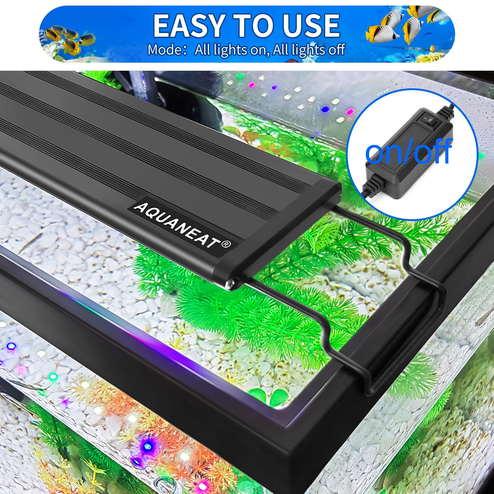 AQUANEAT LED light includes blue LEDs to add depth and color in freshwater tanks.