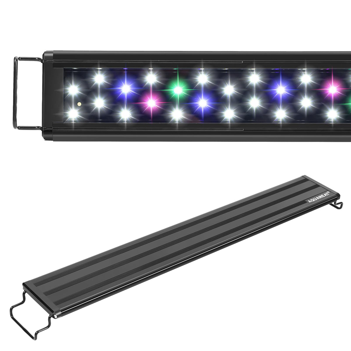 AQUANEAT LED aquarium light with extendable brackets fits 48–54 inch tanks for full coverage.
