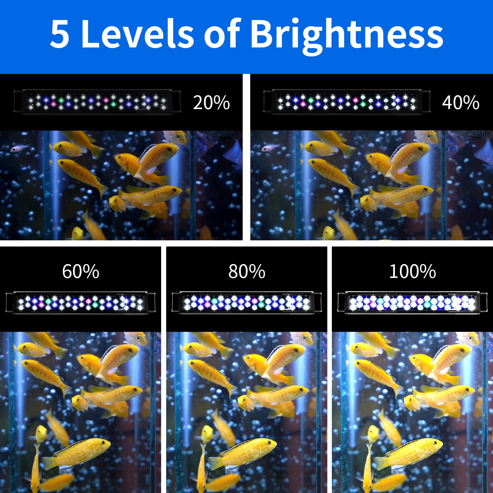 AQUANEAT LED brightness control shows adjustable lighting for plant and fish needs.