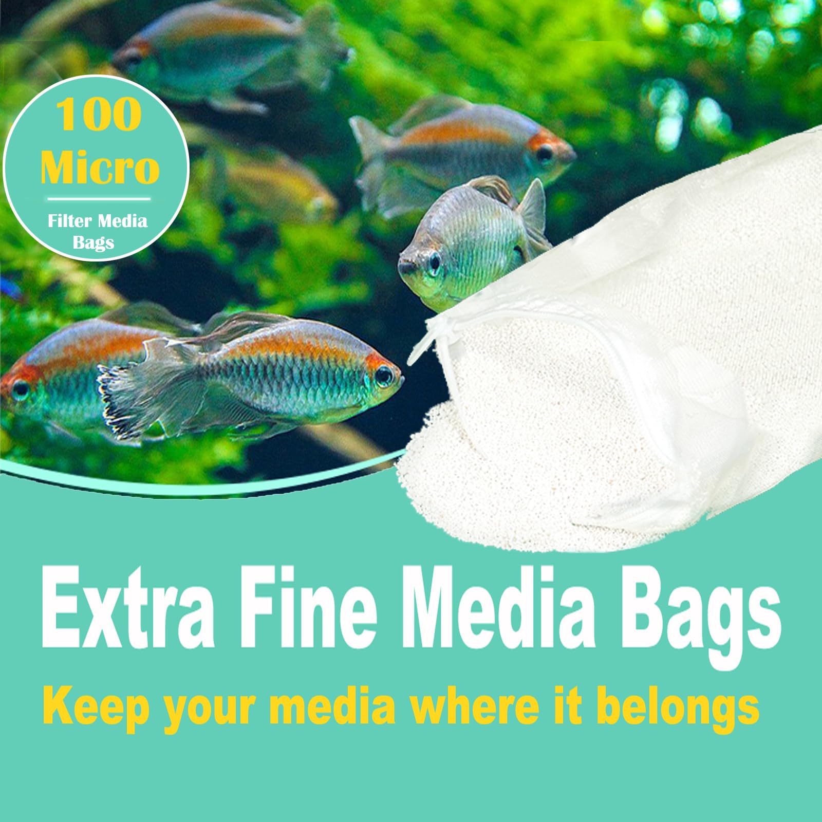 AQUANEAT 100-micron mesh bag close-up highlighting durable zipper for secure media.
