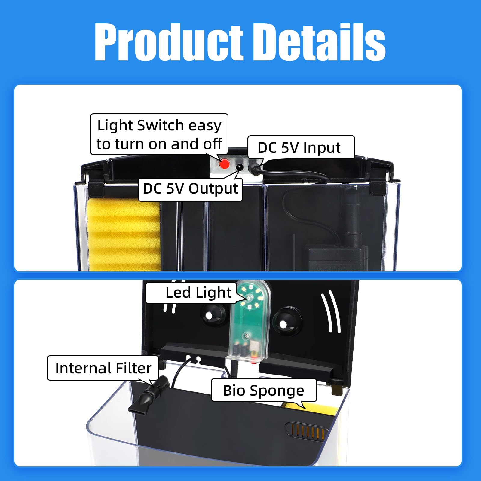 AQUANEAT one-point-two-gallon tank with LED light highlighting colors.