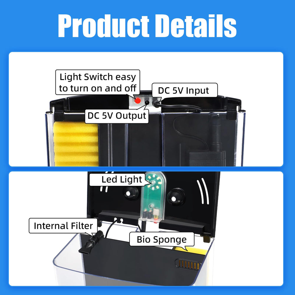 AQUANEAT one-point-two-gallon tank with LED light highlighting colors.