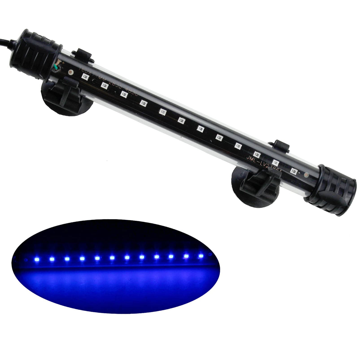 AQUANEAT submersible light front view highlights vibrant tank colors and clarity.