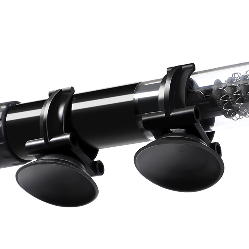 AQUANEAT submersible light secured with suction on tank backdrop.