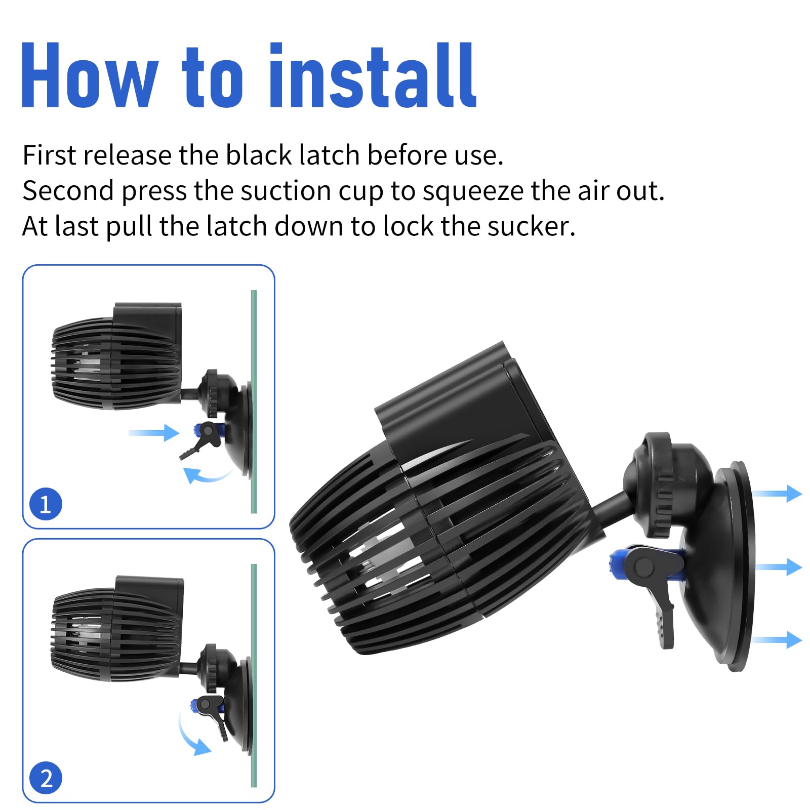 AQUANEAT suction cup with ball joints enables 360 degree rotation