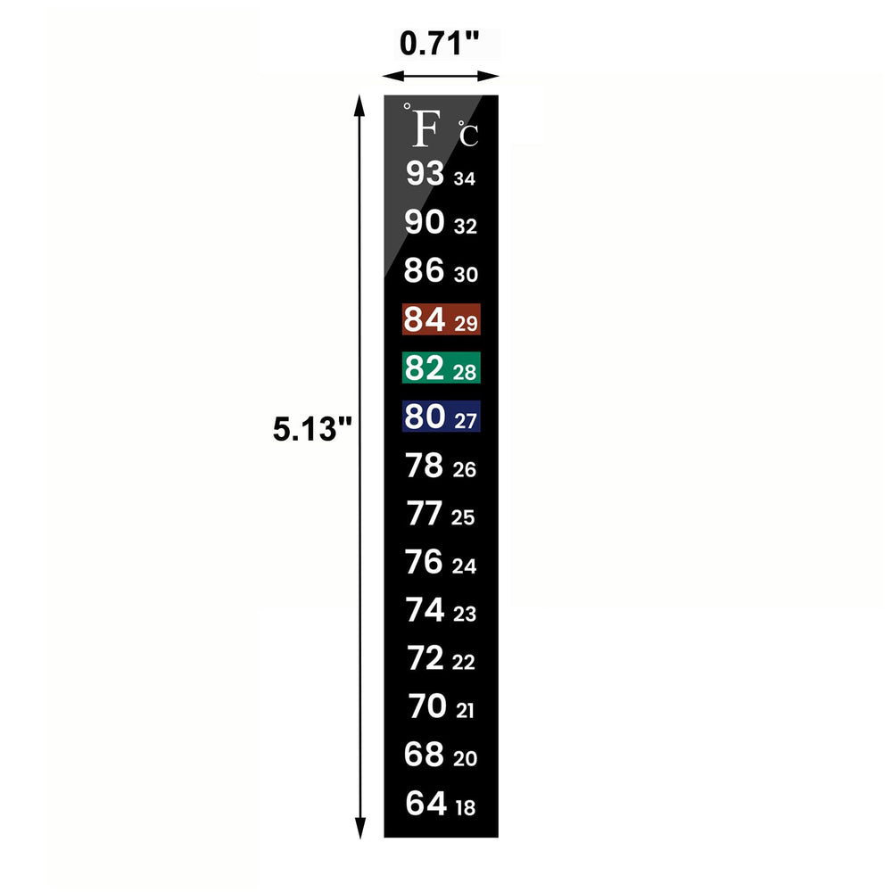 AQUANEAT thermometer strip with adhesive back for easy mounting on a tank.