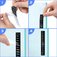 AQUANEAT thermometer strip color change display indicating current temperature readout.
