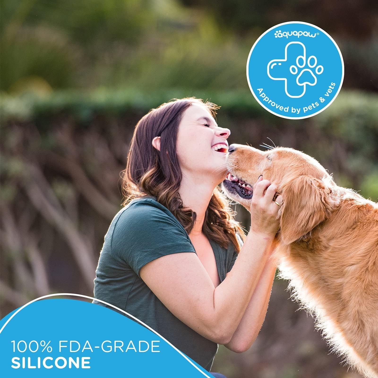 Aquapaw Dog Bath Brush Pro massage feature helps calm dogs during baths.