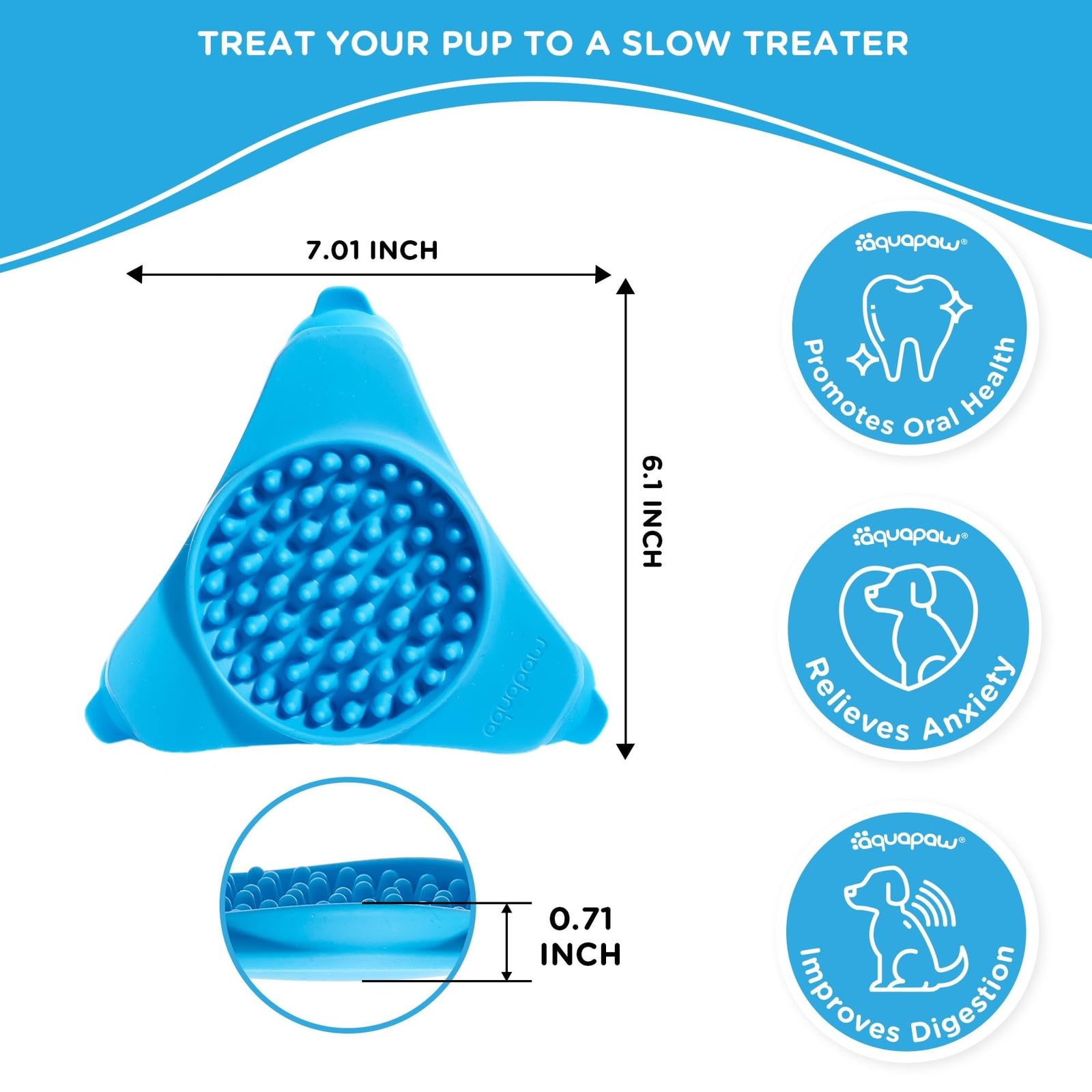 Aquapaw dog licking mat blue on glass surface keeps bath area tidy and entertaining.
