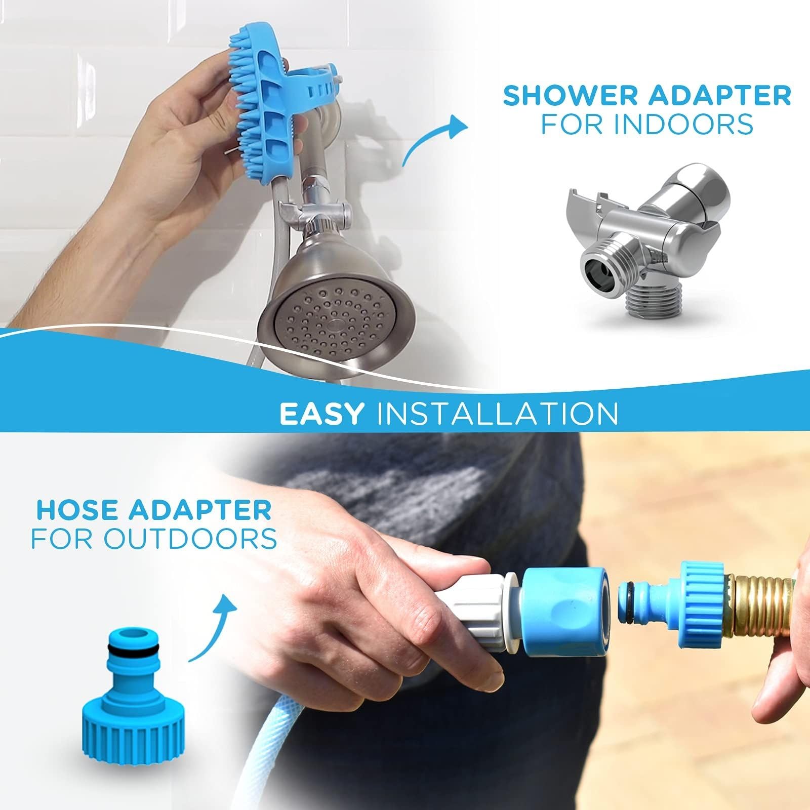 Aquapaw Dog Shower Attachment sprayer enables gentle rinsing and cleansing.
