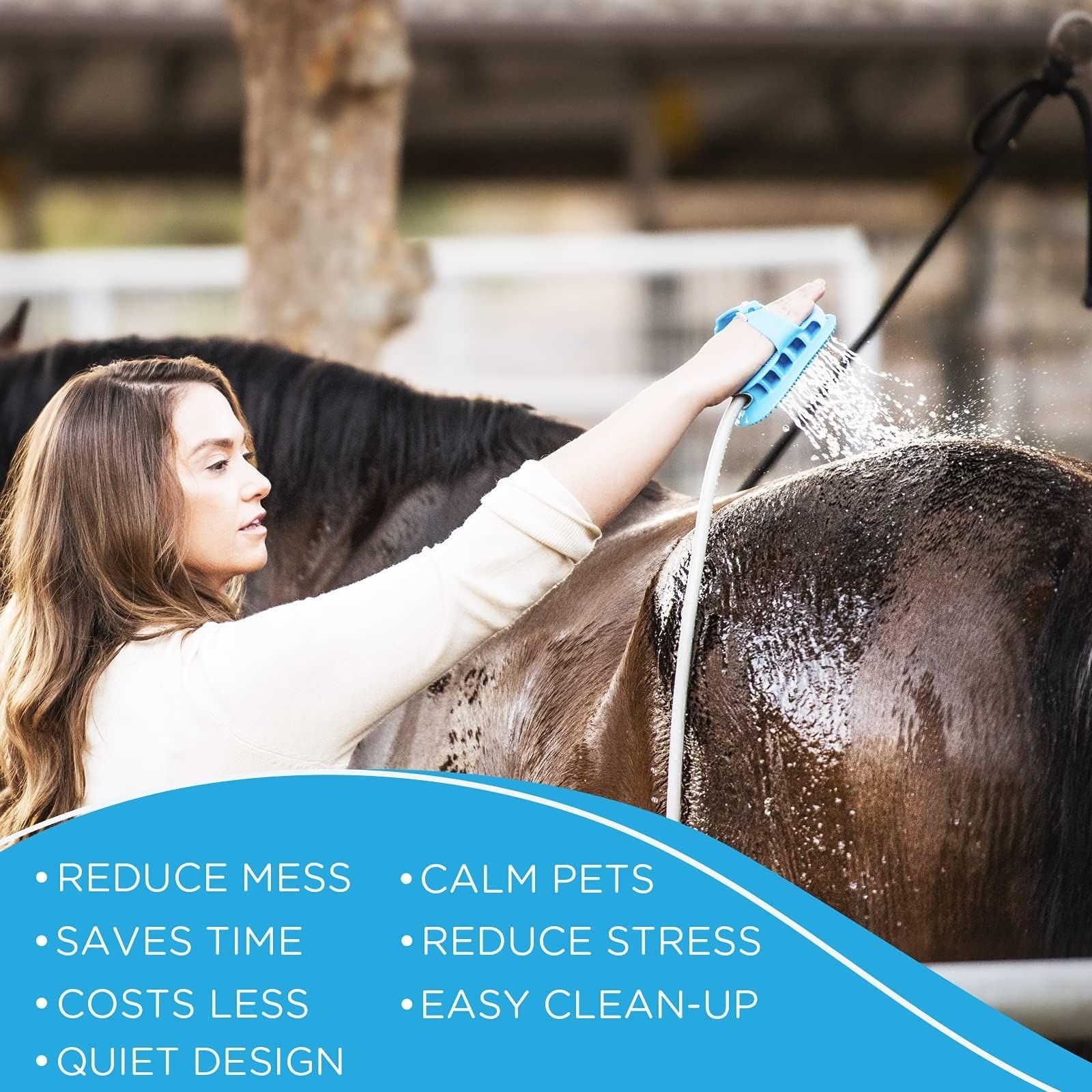 Aquapaw horse bath time scene demonstrates big-pet bathing convenience.