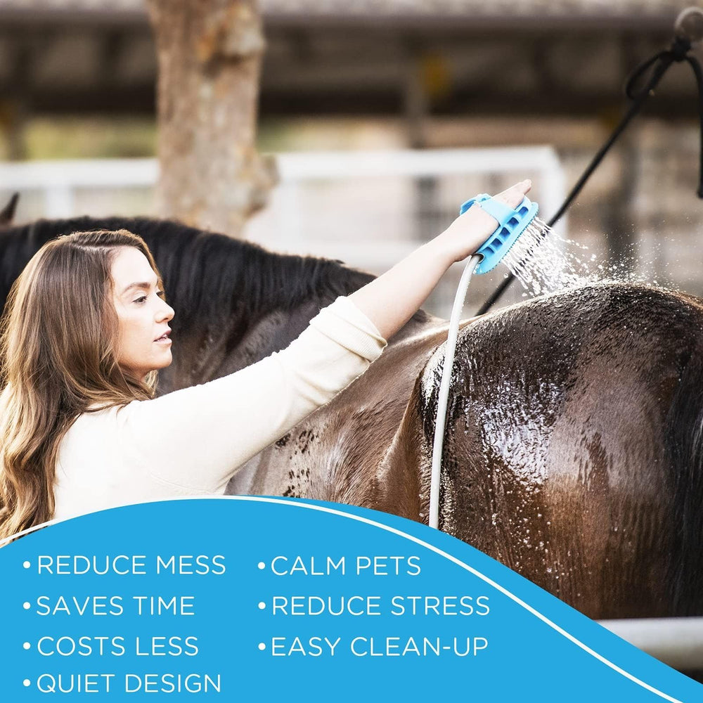 Aquapaw horse bath time scene demonstrates big-pet bathing convenience.