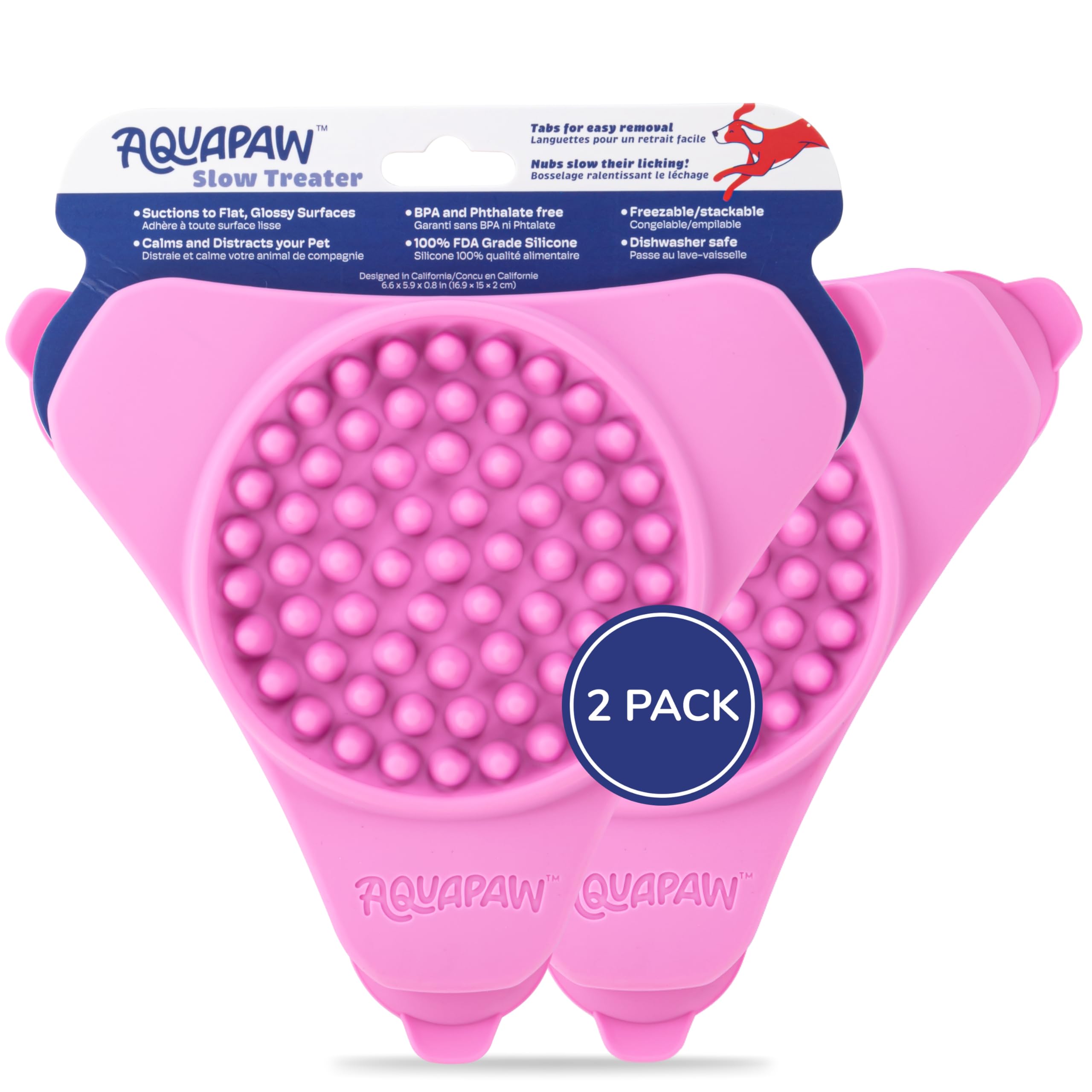 Aquapaw Lick Mat 2-Pack pink close-up for calming bath time with treats