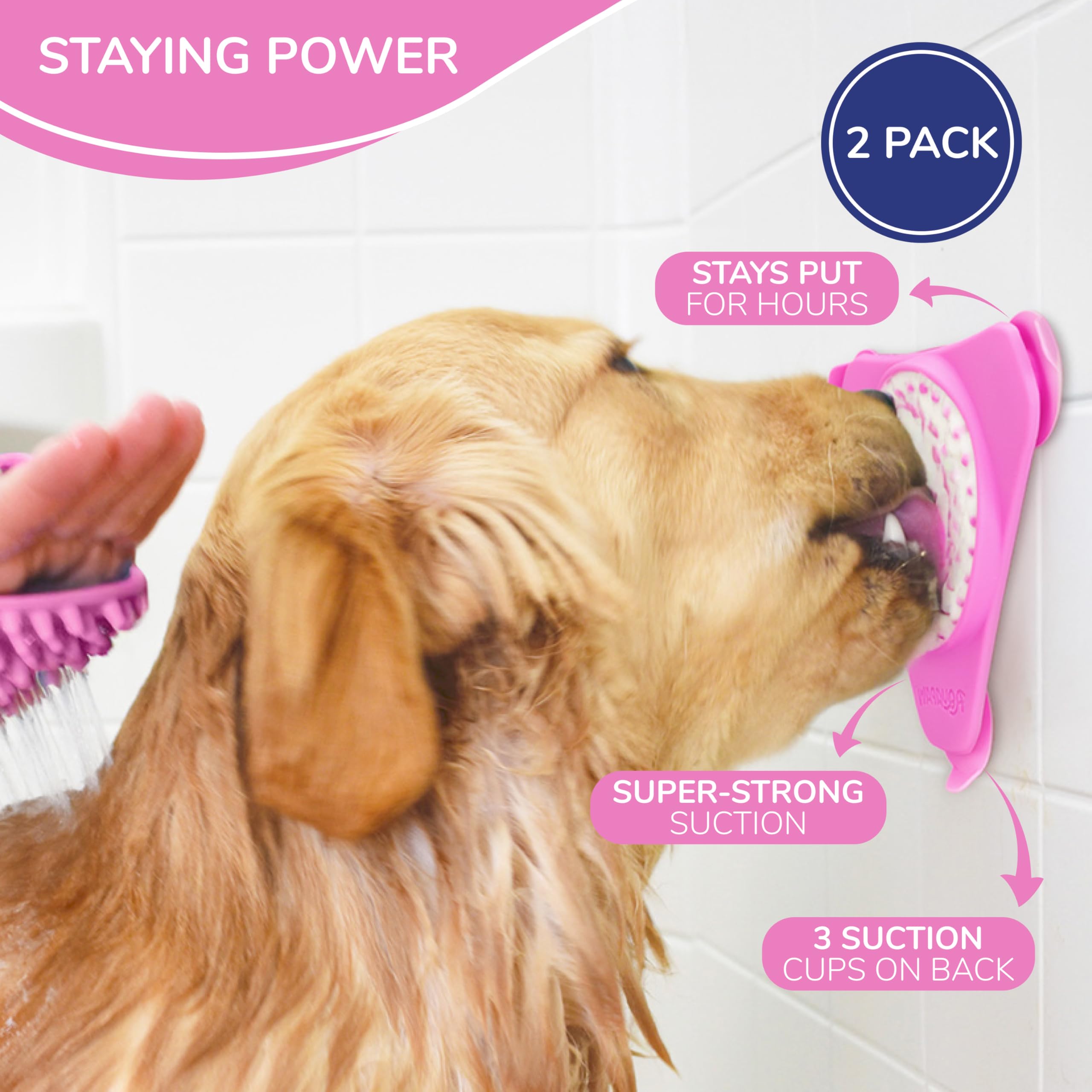 Aquapaw Lick Mat bath time scene shows a calm, content pup