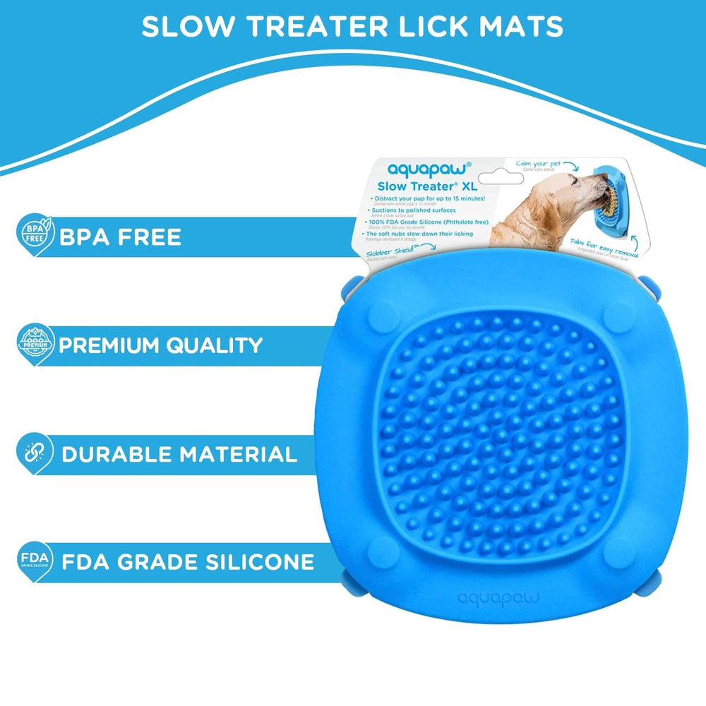 Aquapaw Lick Mat in tub promotes grooming-friendly play with peanut butter rewards.