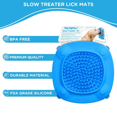 Aquapaw Lick Mat in tub promotes grooming-friendly play with peanut butter rewards.