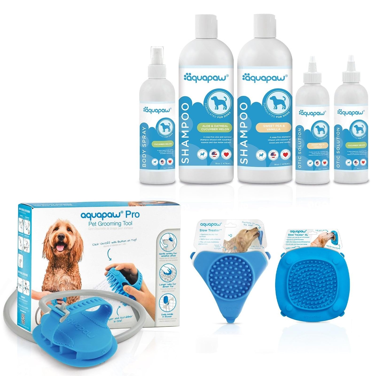 Aquapaw Lick Mat peanut-butter treats for slow, enjoyable grooming sessions.