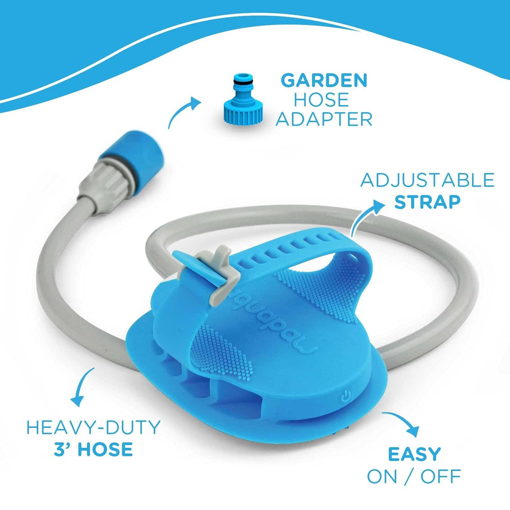 Aquapaw silicone dog brush closeup shows flexible scrubber action.