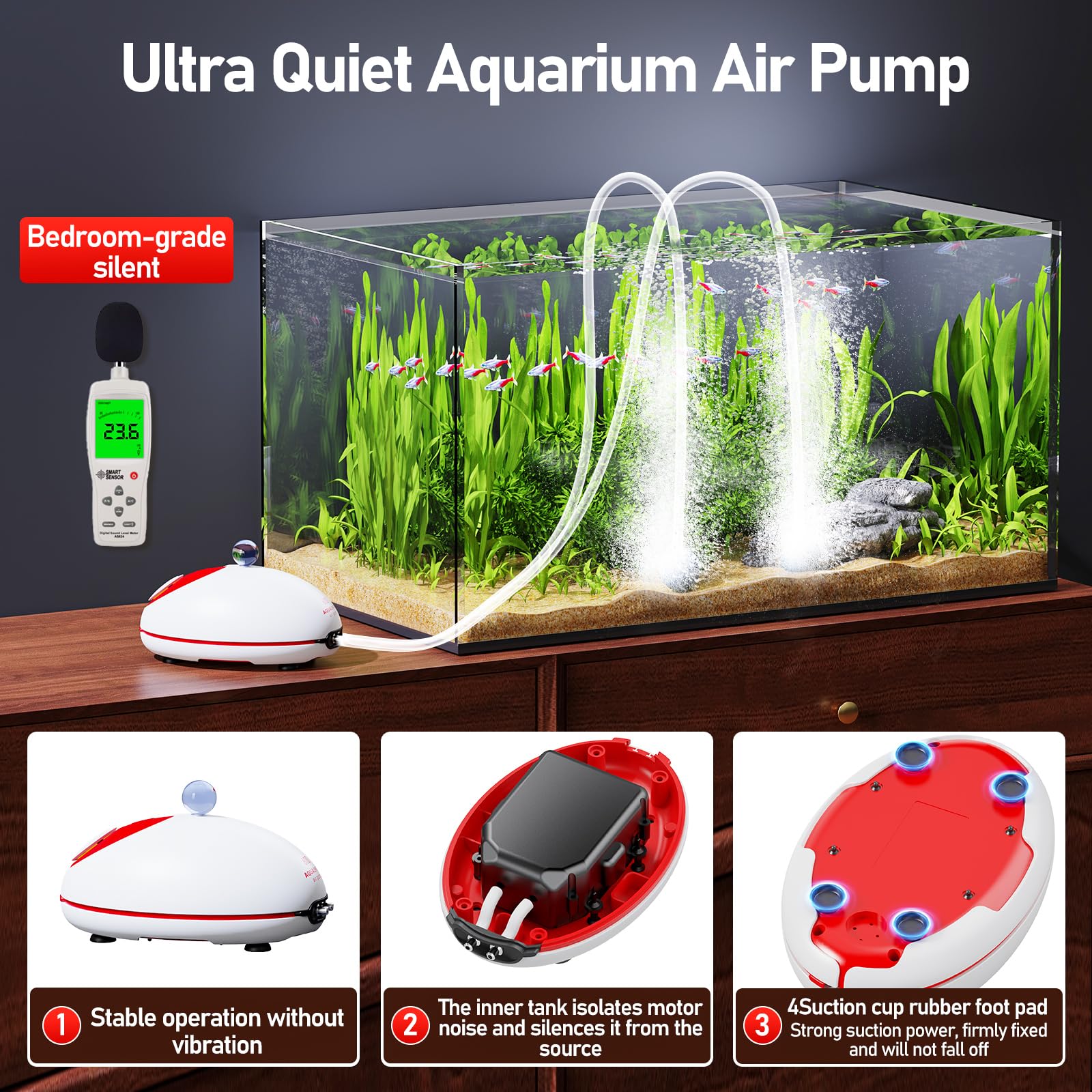 AQUASMITH air pump durable materials emphasize long-lasting performance for steady oxygen supply.