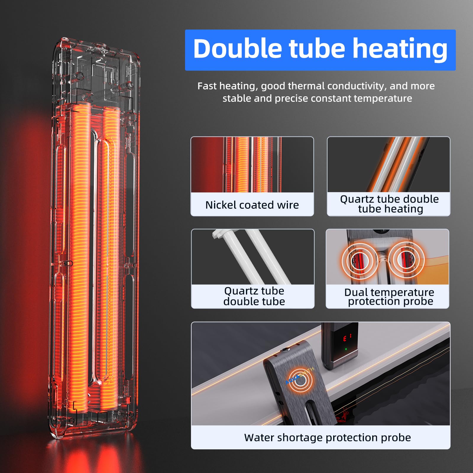 AQUASMITH aquarium heater digital controller enables precise temperature adjustment for easy care.