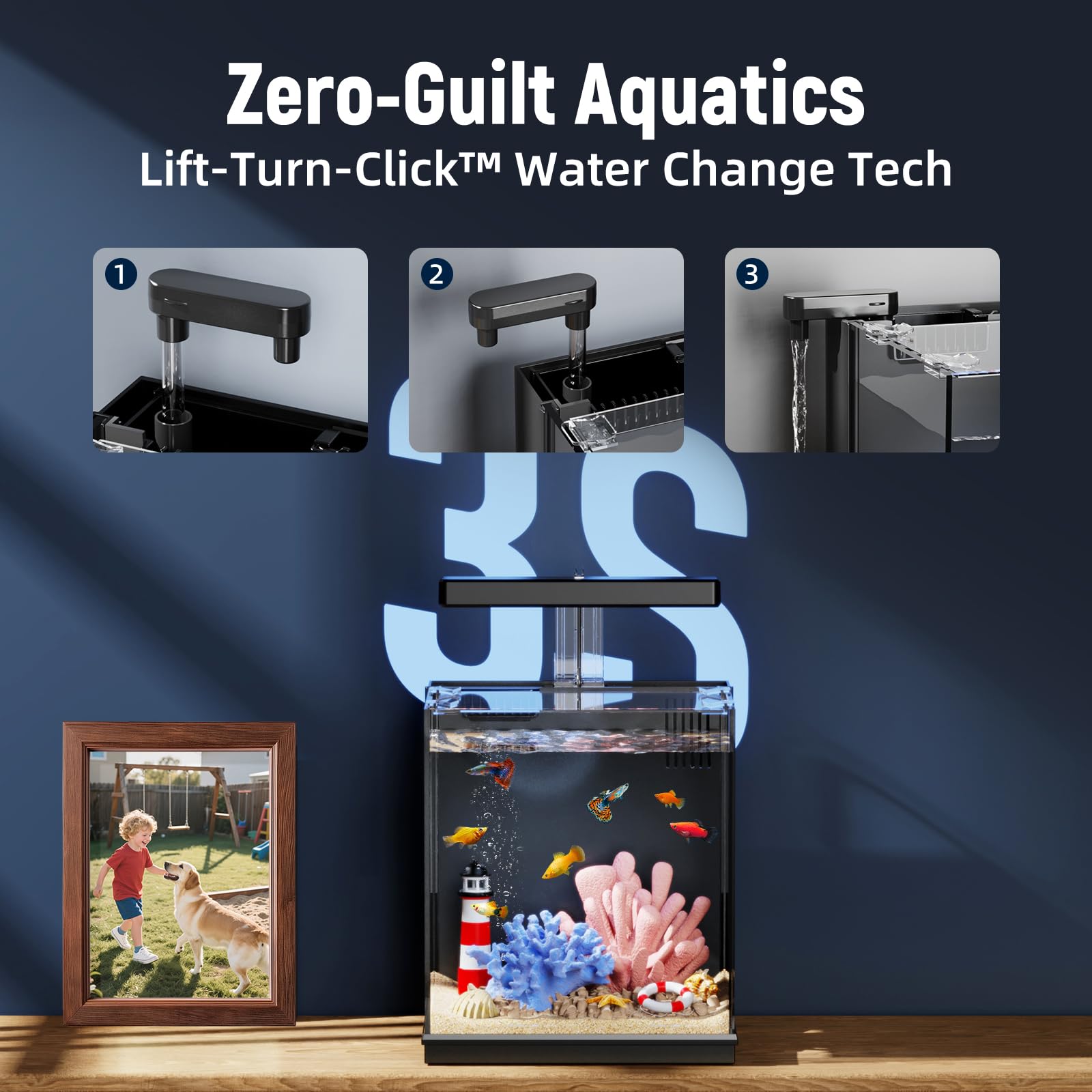 AQUASMITH Betta Tank filtration system with multi-stage filters ensuring clean water and clear view.
