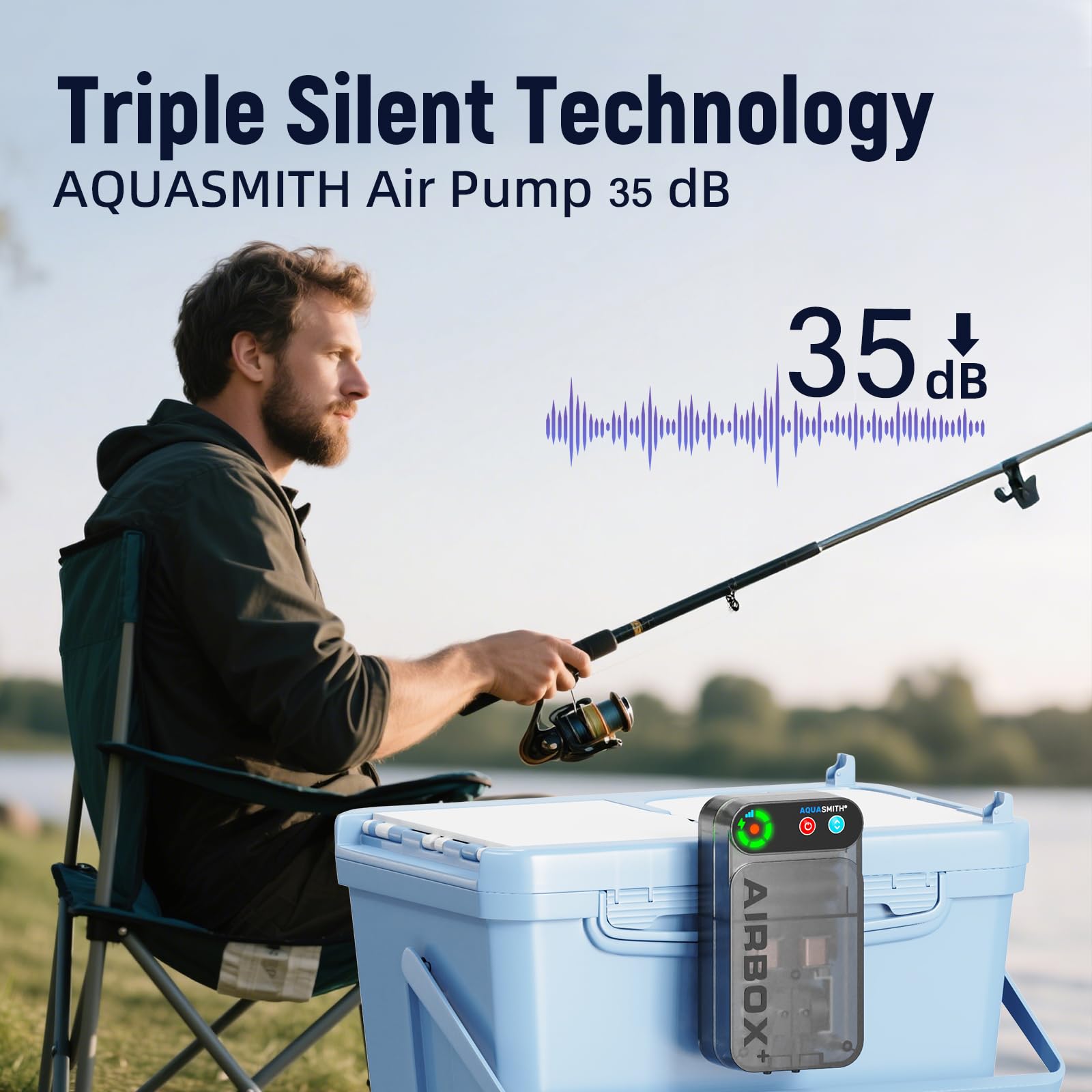 AQUASMITH Live Bait Aerator delivers 24GPH airflow for bait buckets and tanks.