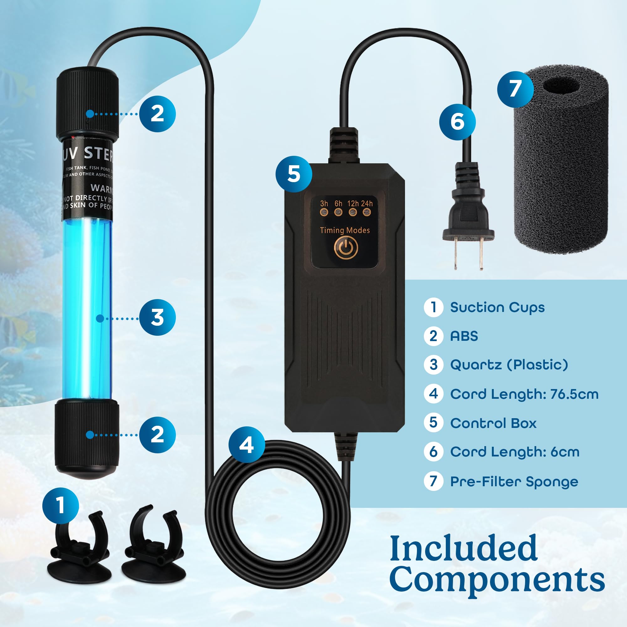 Aquatic Eden 5W UV light features energy-efficient, durable design for long-term use.