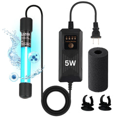 Aquatic Eden 5W UV light mounted on tank side improves water clarity and visual appeal.