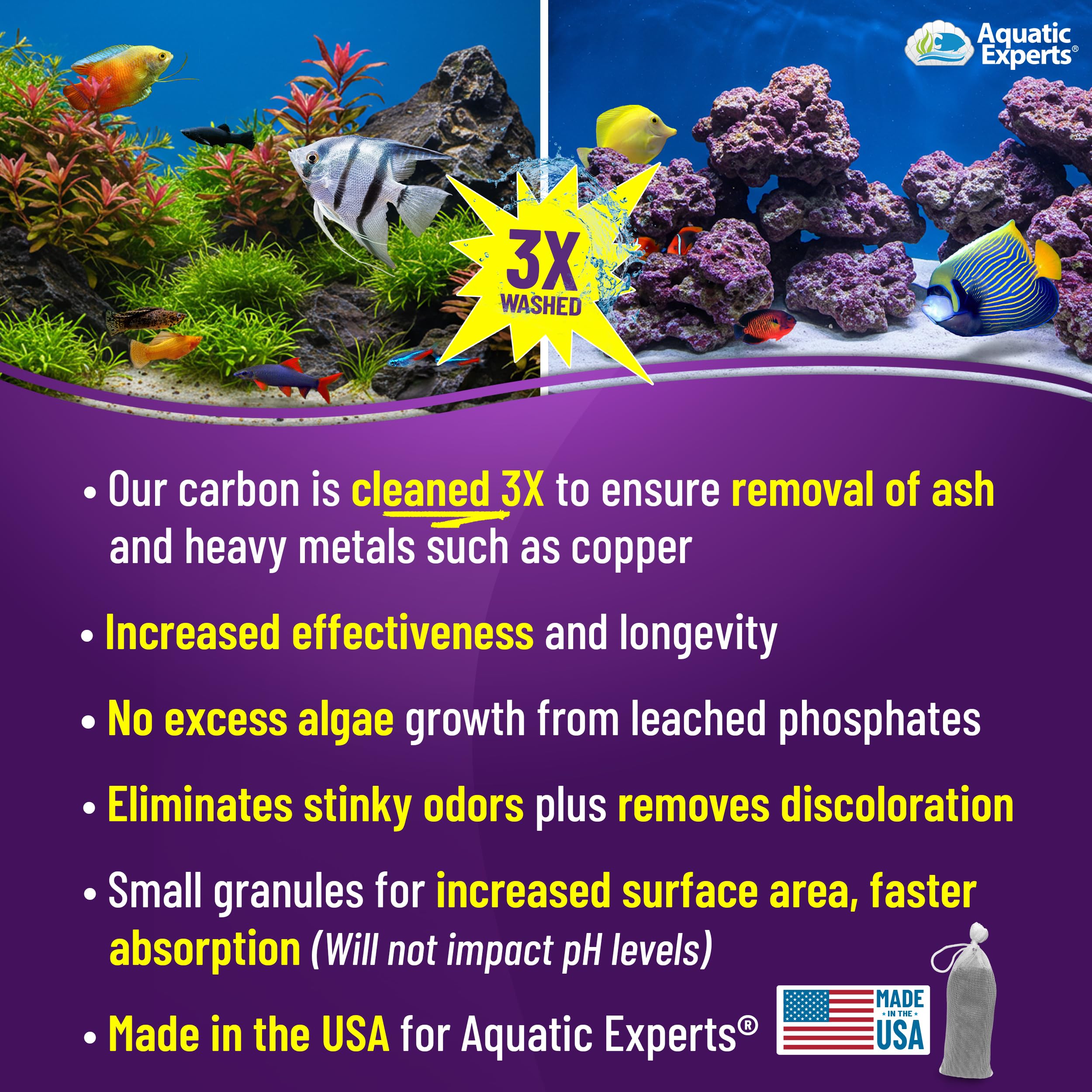 Aquatic Experts activated carbon pellets close-up highlighting filtration efficiency
