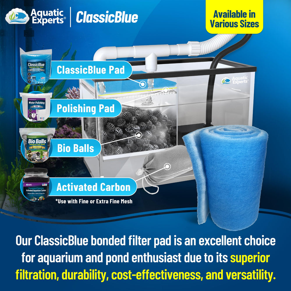 Aquatic Experts blue-pigmented polyester fibers provide durable filtration and color retention