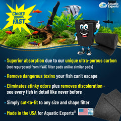 Aquatic Experts carbon pad being cut to fit filter for a custom, mess-free setup