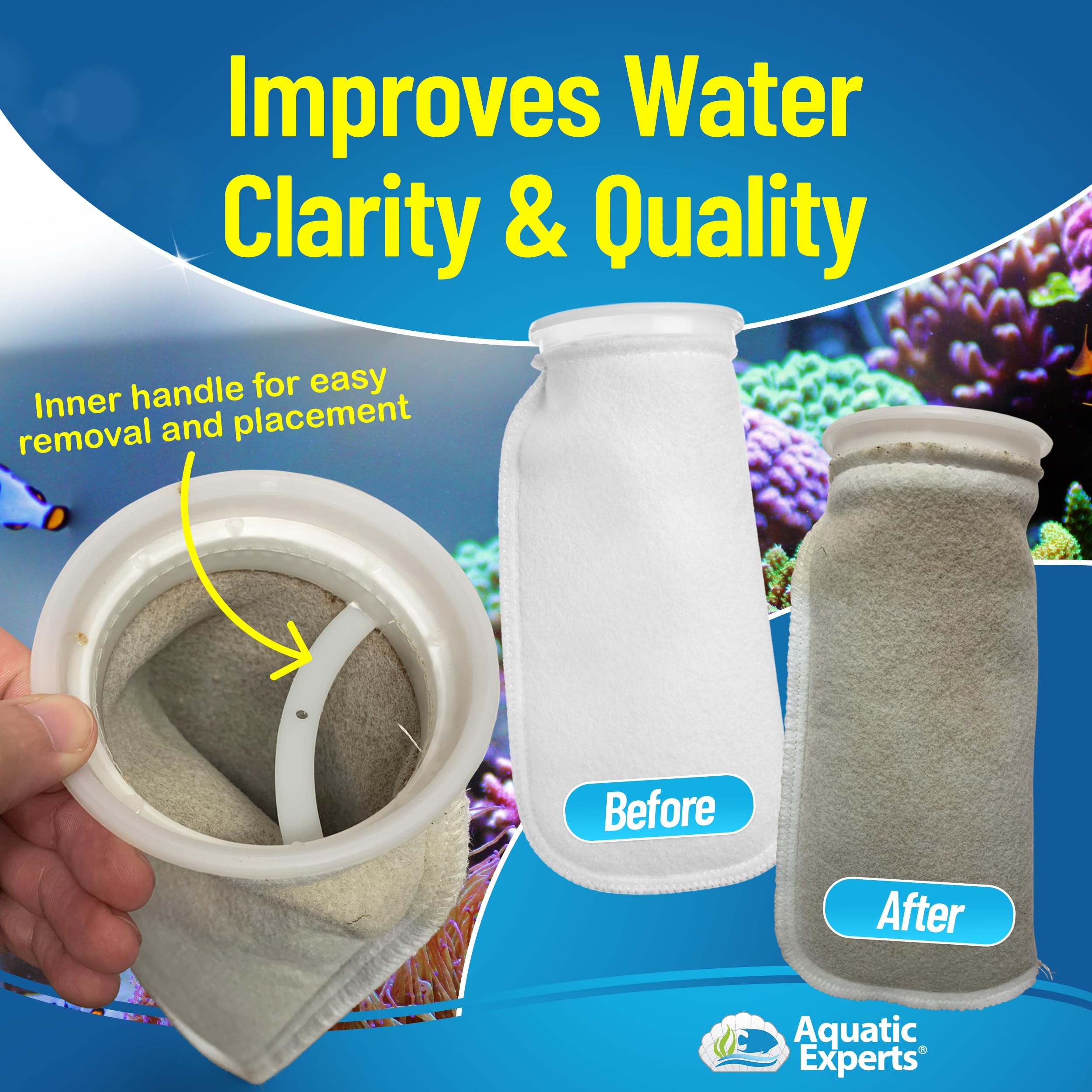 Aquatic Experts felt filter socks are durable and reusable with proper cleaning.