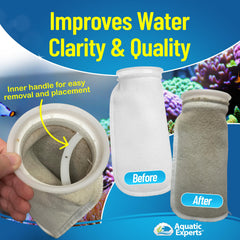 Aquatic Experts felt filter socks are durable and reusable with proper cleaning.